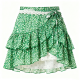 Green Floral Tiered Ruffled Skirt with Polka-Dot Lining