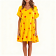 Yellow & Red Heart Print Ruffled Sleeve Tiered Dress