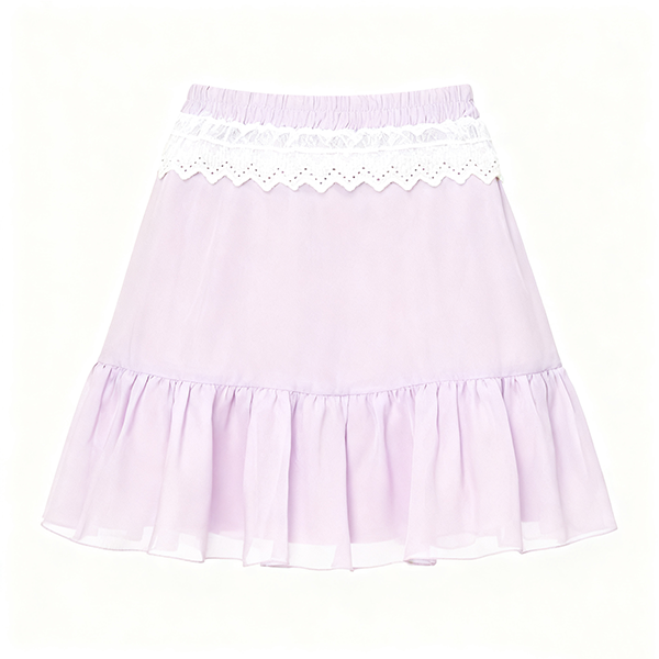 Light Purple Chiffon Ruffled Midi Skirt