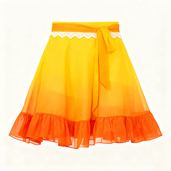 Yellow-to-Orange Ombre Ruffled Chiffon Skirt