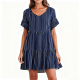 Navy & White Striped Ruffled Sleeve Tiered Dress