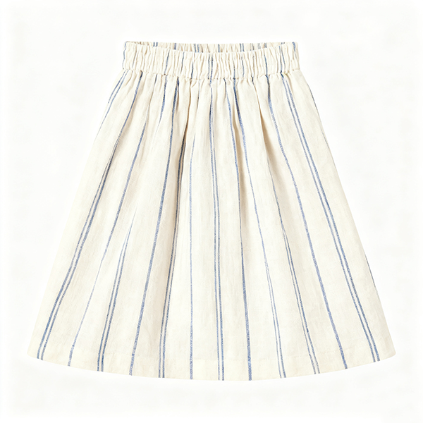 Cream & Blue Striped Elastic-Waist Skirt
