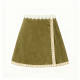 Olive Green Corduroy Skirt with Plaid Trim
