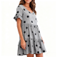 Gray & Black Polka Dot Ruffled Sleeve Tiered Dress