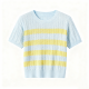 Light Blue & Yellow Striped Cable-Knit Short-Sleeve Top