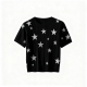 Black Cable-Knit Short-Sleeve Top with Silver Star Embellishments