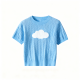 Light Blue Cable-Knit Short-Sleeve Top with White Cloud Patch