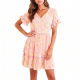 Pink Daisy Print Ruffled Sleeve Tiered Dress